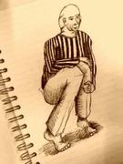 Artwork by Tesura entitled "Man squatting with stripey shirt"