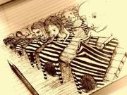 Artwork by Tesura entitled "Stripey suit factory"