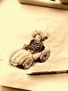 Artwork by Tesura entitled "Curly-haired boy in small car"