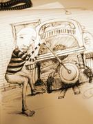 Artwork by Tesura entitled "Man With Flywheel"