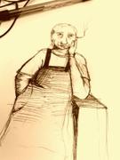 Artwork by Tesura entitled "Kitchen man smoking"